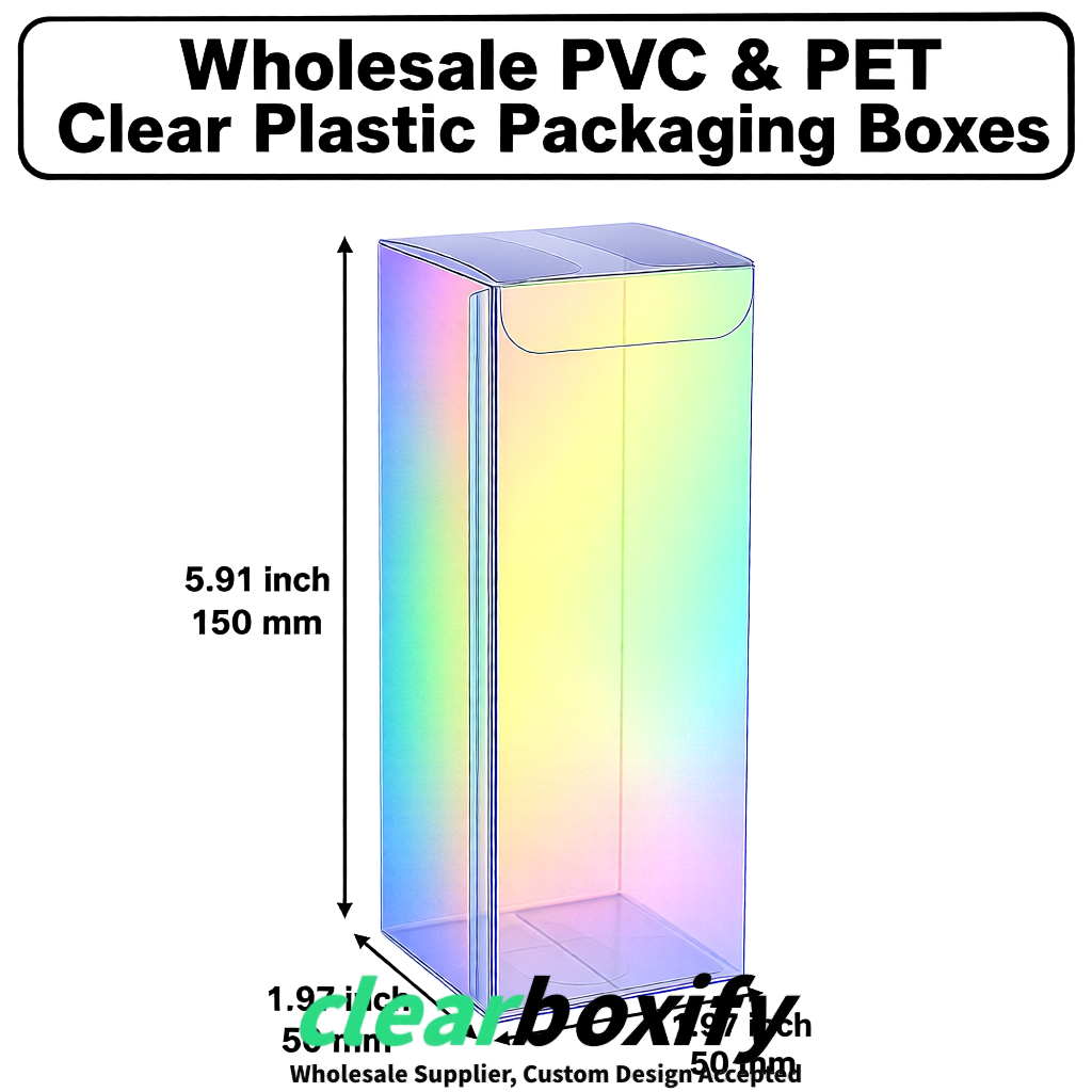 Iridescent Wholesale Clear PVC & PET Boxes 50x50x120/150/200mm 60x60x60/120 mm