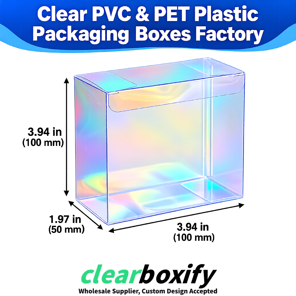 Wholesale Iridescent Clear PVC & PET Boxes 90x90x90mm 100x100x30/50/100mm