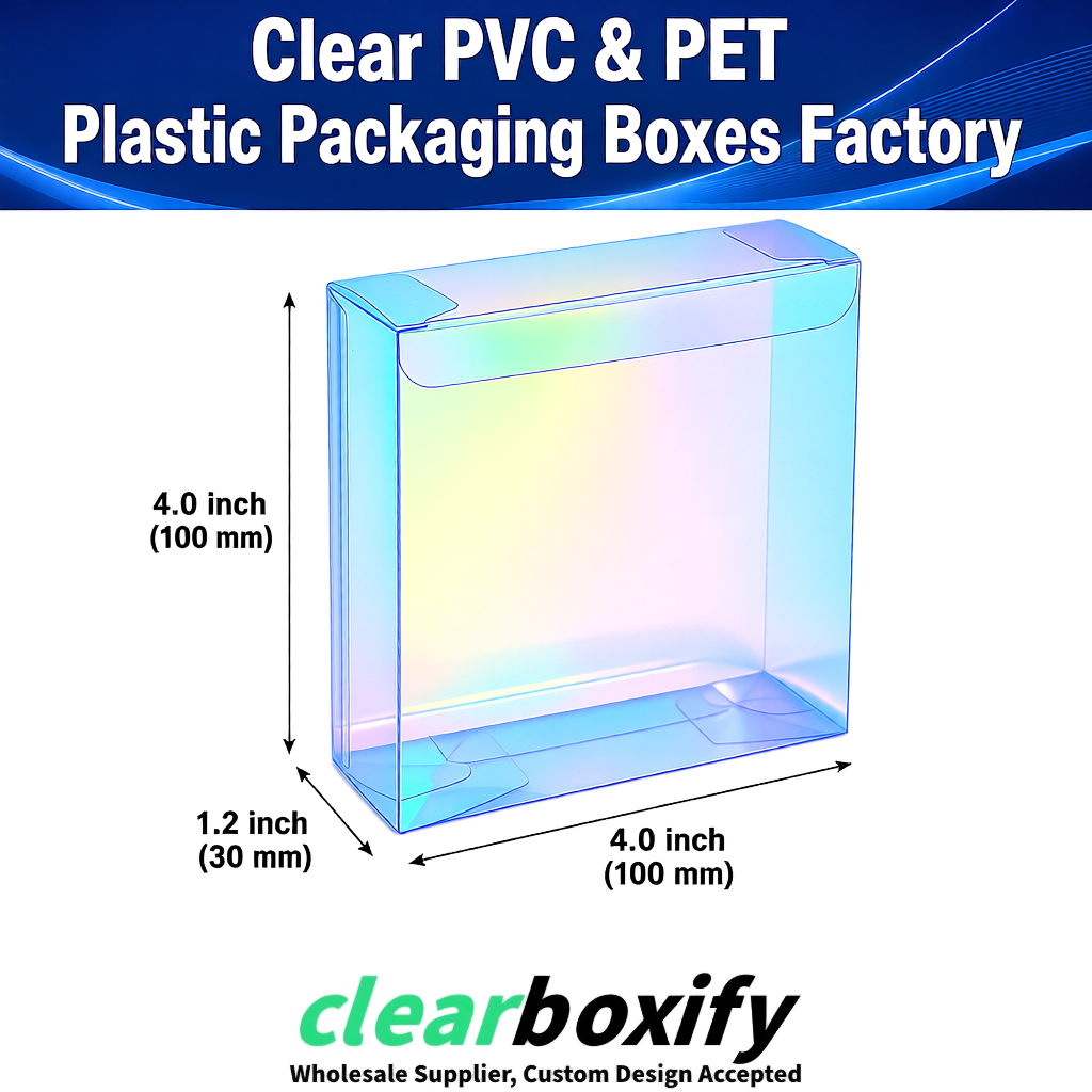 Wholesale Iridescent Clear PVC & PET Boxes 90x90x90mm 100x100x30/50/100mm