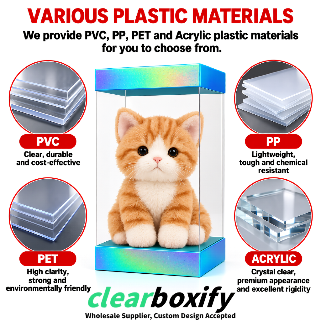 Iridescent Clear Toy Display Boxes with White Base & Top | Wholesale Bulk Packaging