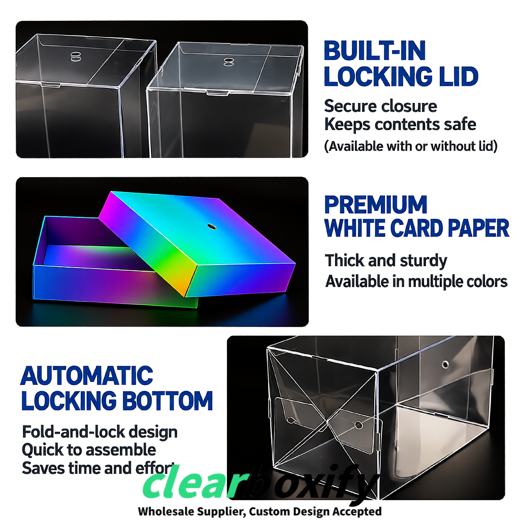 Iridescent Clear Toy Display Boxes with White Base & Top | Wholesale Bulk Packaging