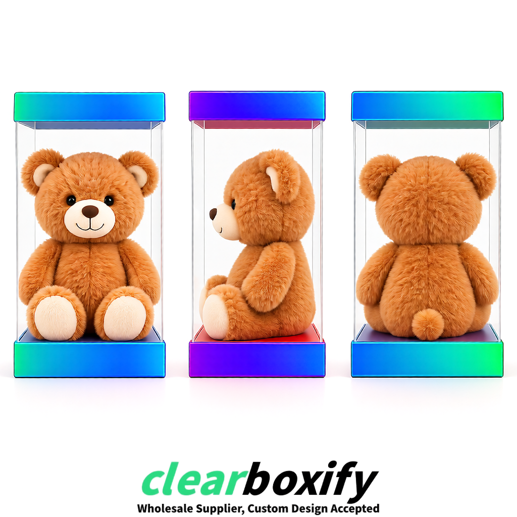 Iridescent Clear Toy Display Boxes with White Base & Top | Wholesale Bulk Packaging