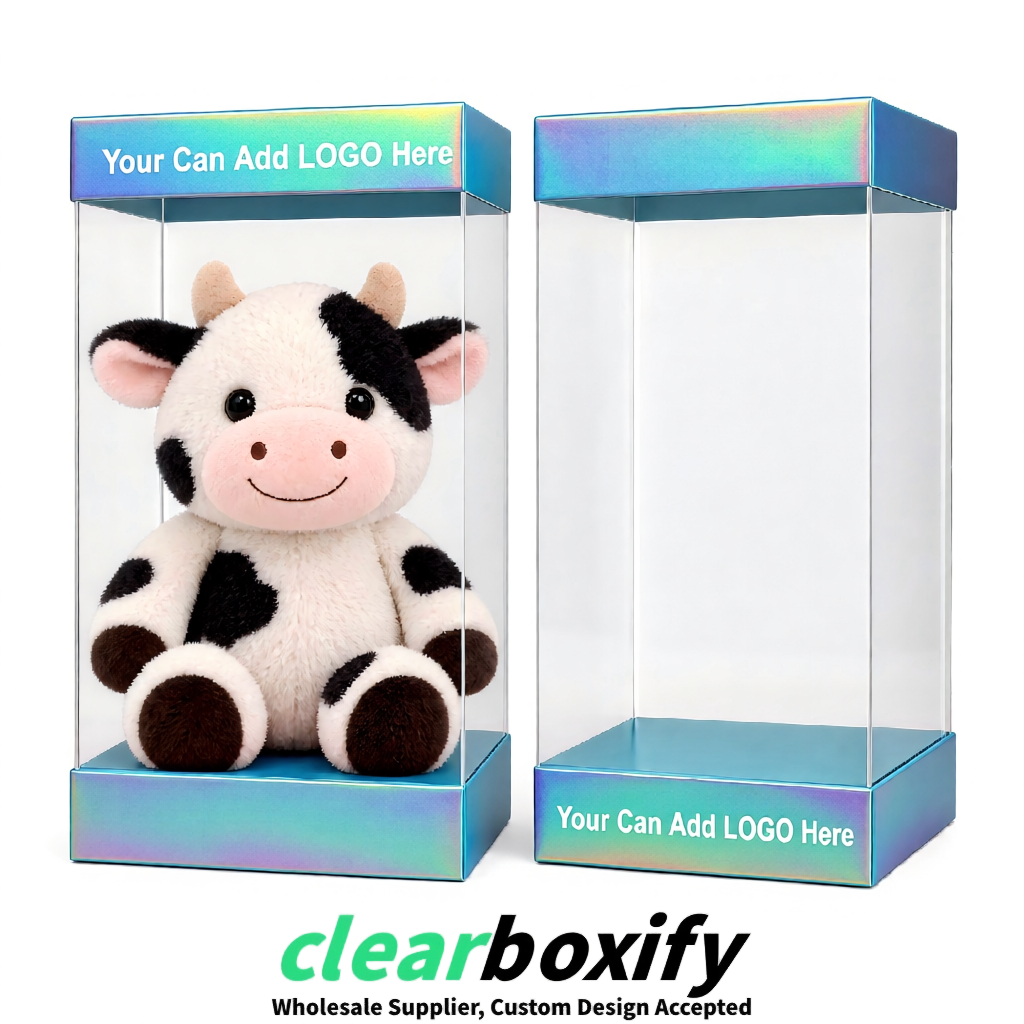 Iridescent Clear Toy Display Boxes with White Base & Top | Wholesale Bulk Packaging