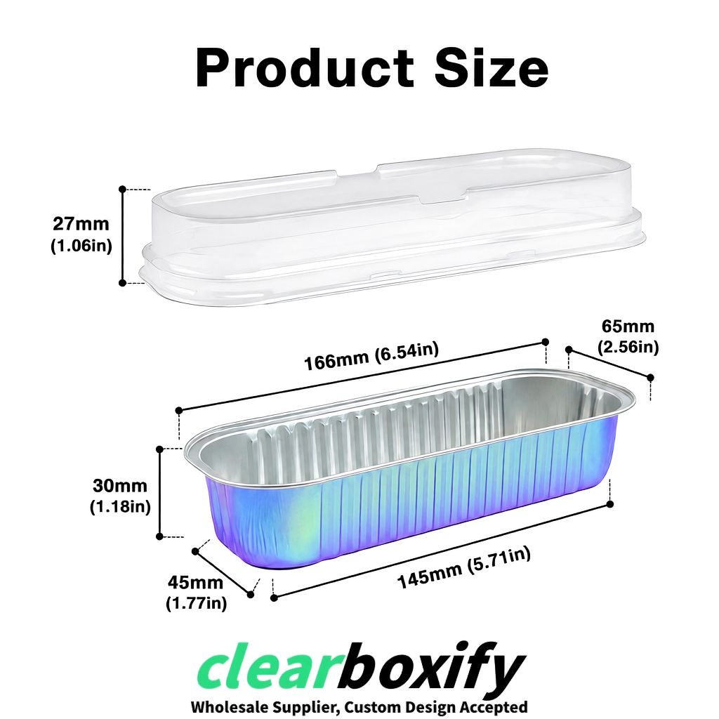 Iridescent Mini Loaf Pans with Clear Lids 6.8oz Rectangular Aluminum Foil Baking Pans Supplier
