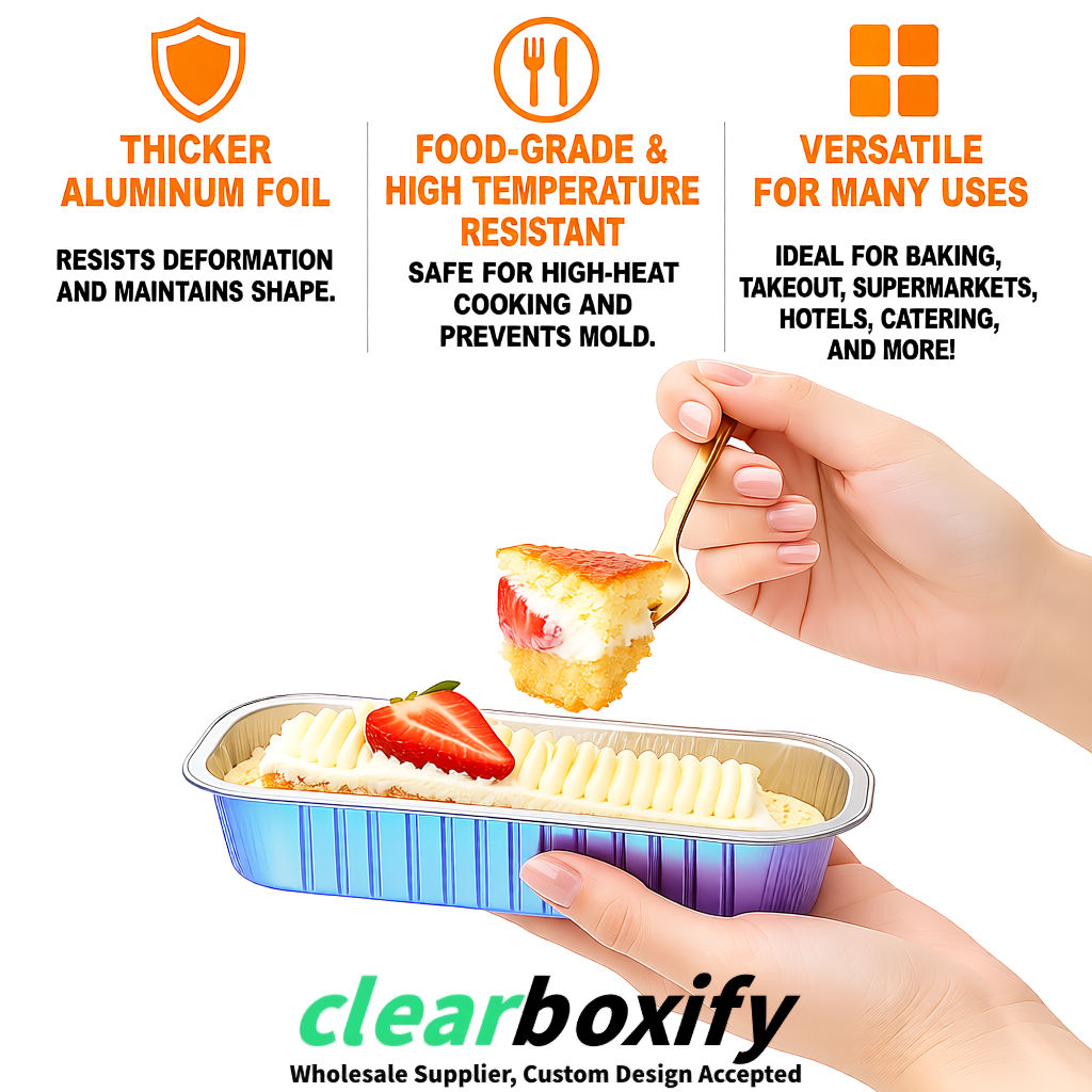 Iridescent Mini Loaf Pans with Clear Lids 6.8oz Rectangular Aluminum Foil Baking Pans Supplier