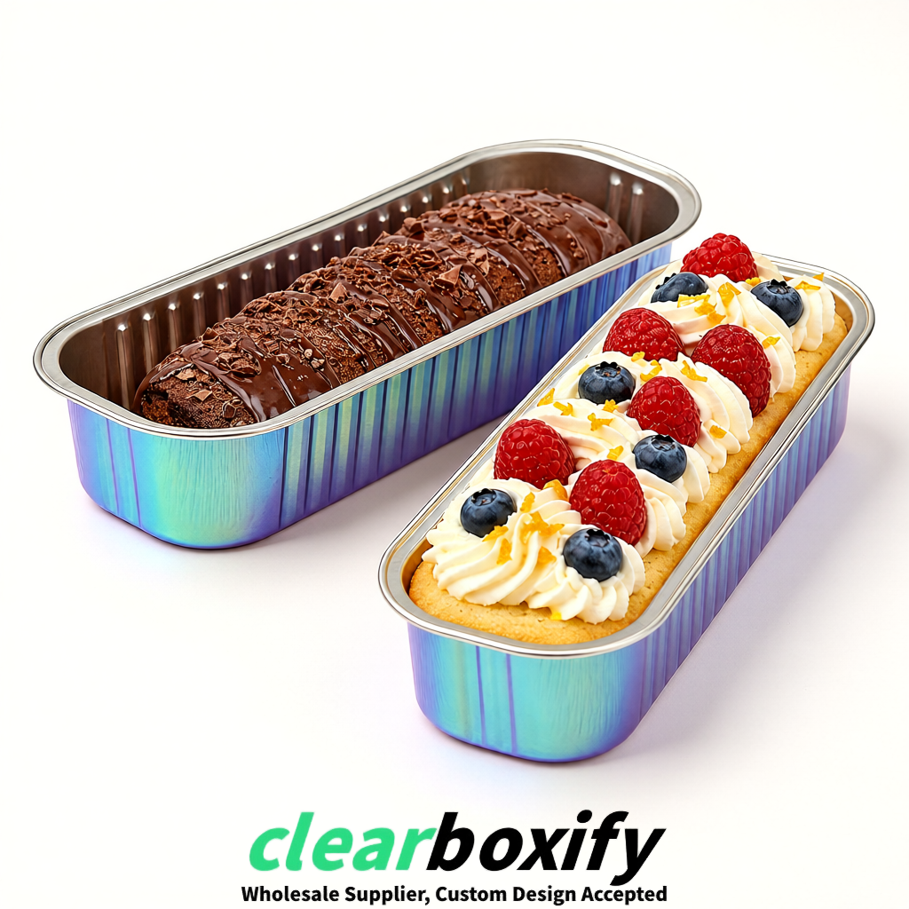 Iridescent Mini Loaf Pans with Clear Lids 6.8oz Rectangular Aluminum Foil Baking Pans Supplier