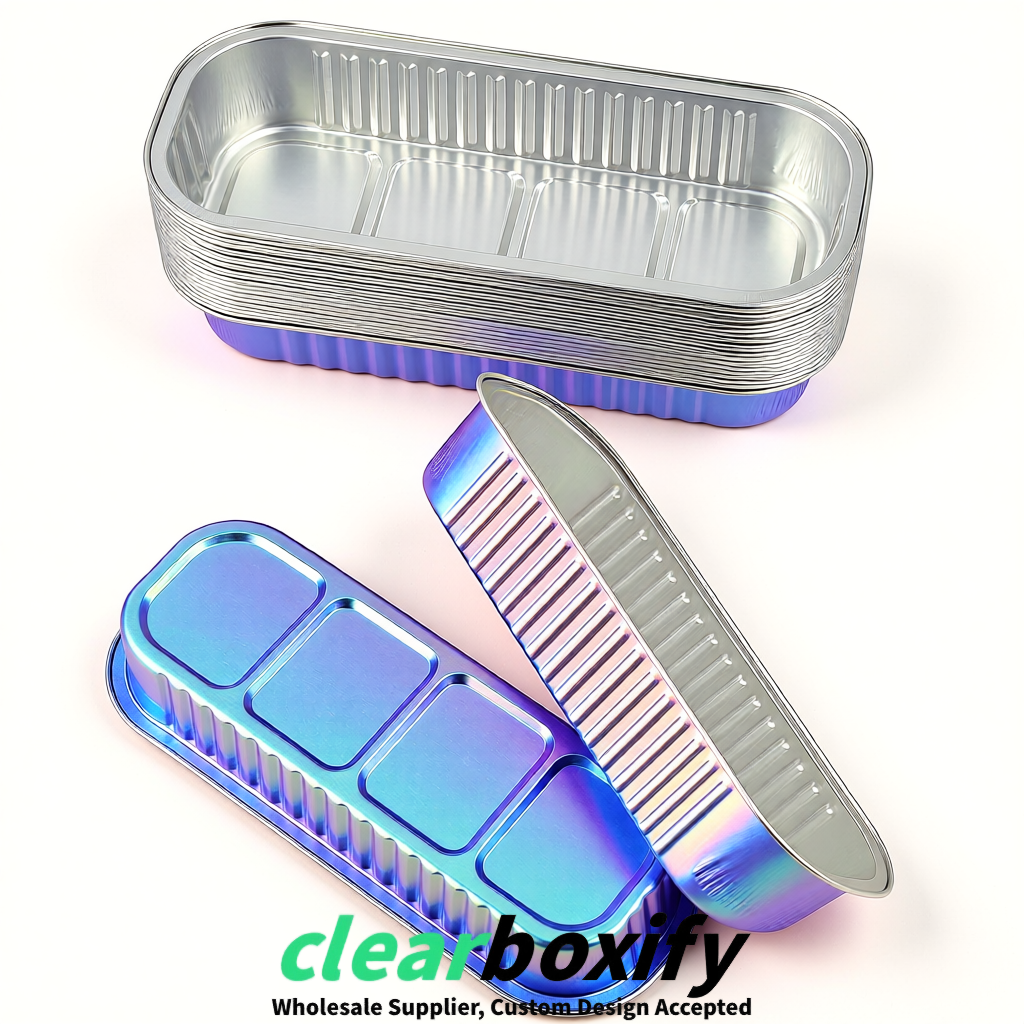 Iridescent Mini Loaf Pans with Clear Lids 6.8oz Rectangular Aluminum Foil Baking Pans Supplier