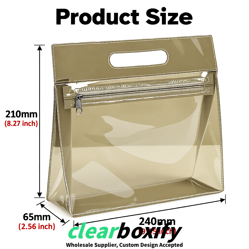 Khaki EVA/PVC Cosmetic Bags | OEM/ODM Clear Zipper Makeup Pouches