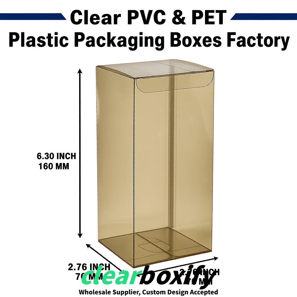 Khaki PPWR-ready PVC & PET Clear Boxes 80x80x80/120/140/190mm 70x70x160 mm Factory