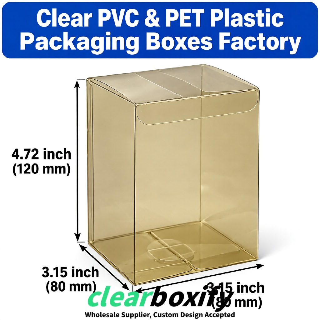 Khaki PPWR-ready PVC & PET Clear Boxes 80x80x80/120/140/190mm 70x70x160 mm Factory