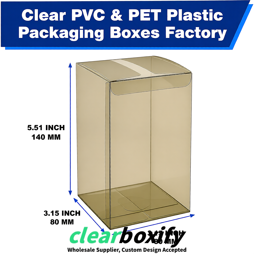 Khaki PPWR-ready PVC & PET Clear Boxes 80x80x80/120/140/190mm 70x70x160 mm Factory