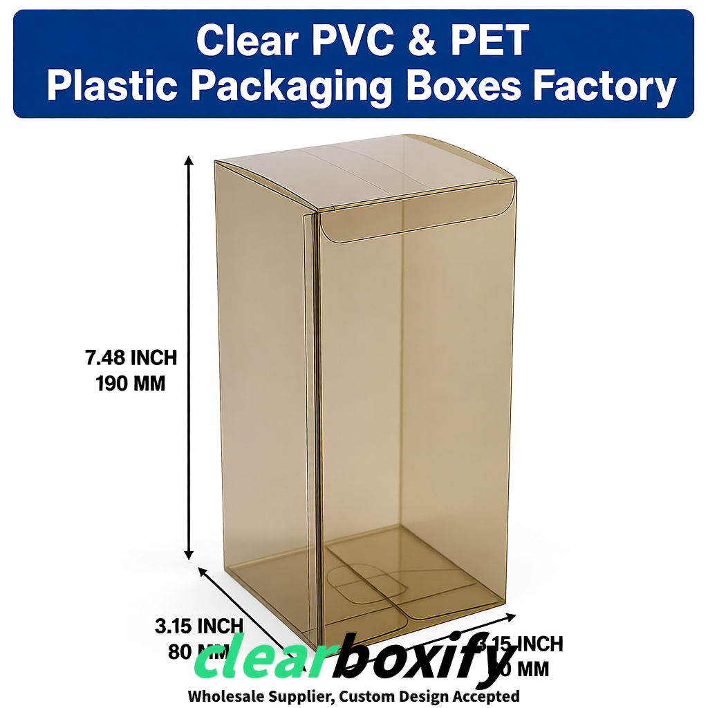 Khaki PPWR-ready PVC & PET Clear Boxes 80x80x80/120/140/190mm 70x70x160 mm Factory