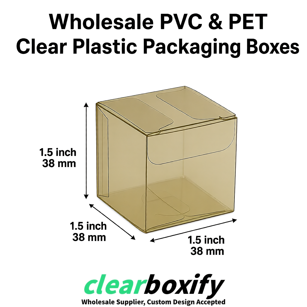 Khaki Clear PVC & PET Boxes 38x38x38, 40x40x40, 50x50x50/80mm