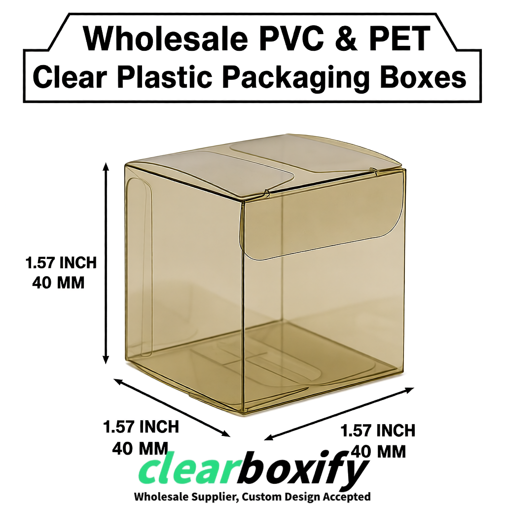 Khaki Clear PVC & PET Boxes 38x38x38, 40x40x40, 50x50x50/80mm