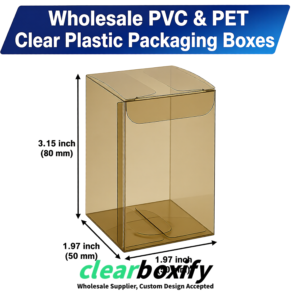 Khaki Clear PVC & PET Boxes 38x38x38, 40x40x40, 50x50x50/80mm