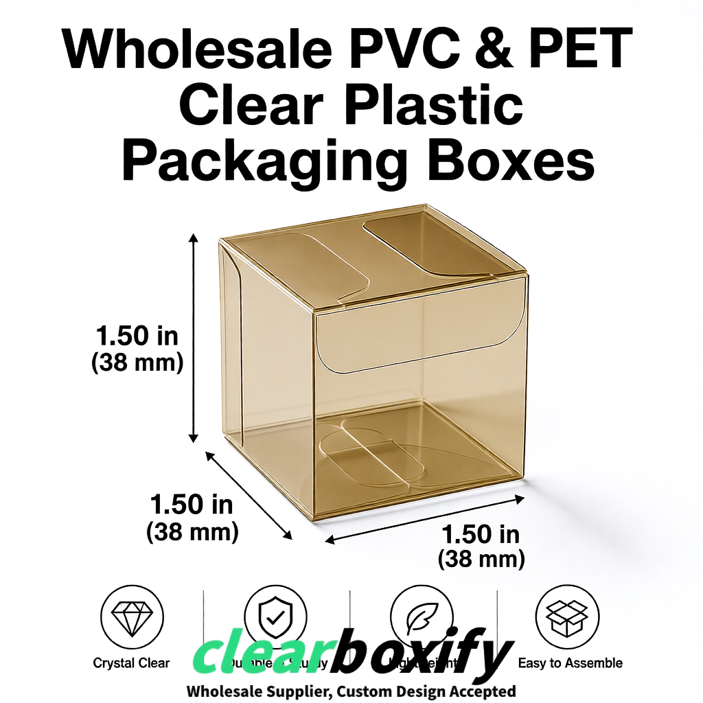 Khaki Clear PVC & PET Boxes 38x38x38, 40x40x40, 50x50x50/80mm