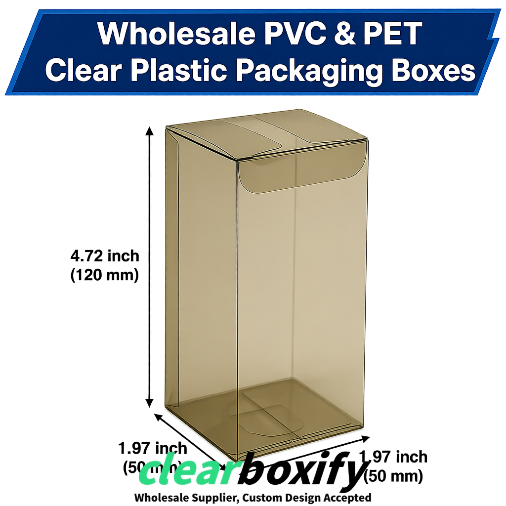 Khaki Wholesale Clear PVC & PET Boxes 50x50x120/150/200mm 60x60x60/120 mm