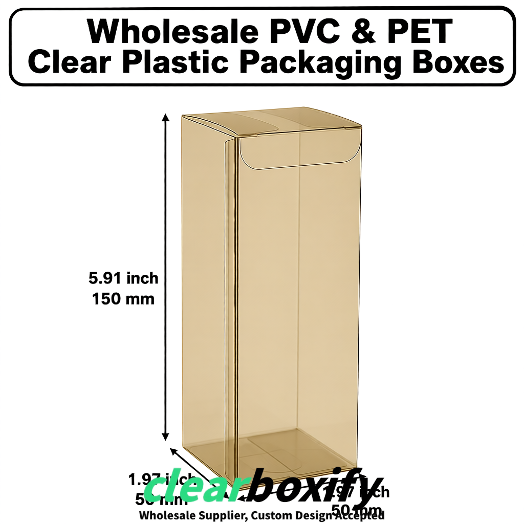 Khaki Wholesale Clear PVC & PET Boxes 50x50x120/150/200mm 60x60x60/120 mm