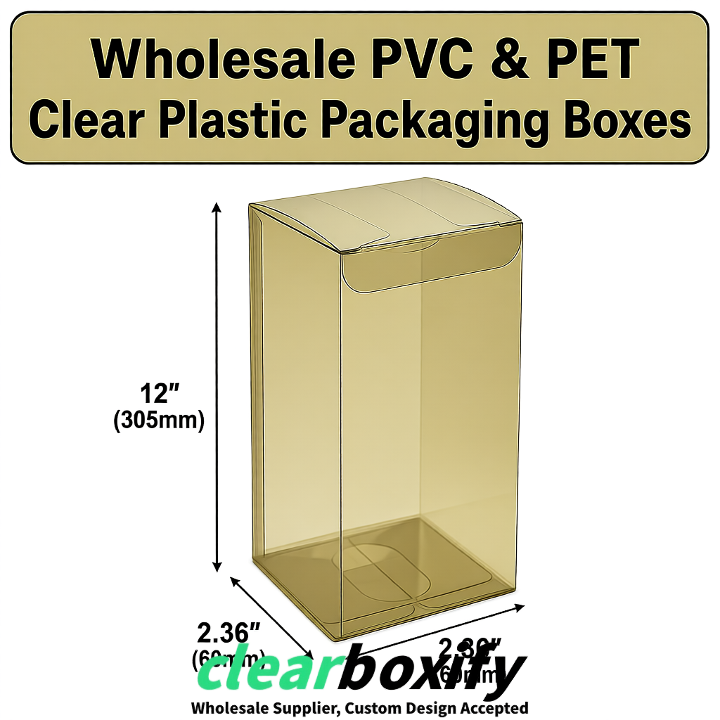 Khaki Wholesale Clear PVC & PET Boxes 50x50x120/150/200mm 60x60x60/120 mm