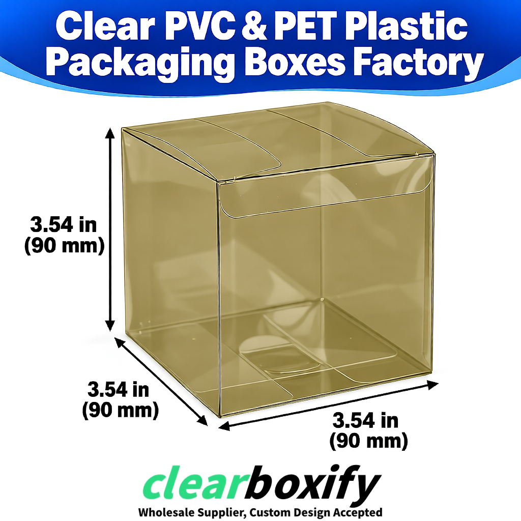Wholesale Khaki Clear PVC & PET Boxes 90x90x90mm 100x100x30/50/100mm