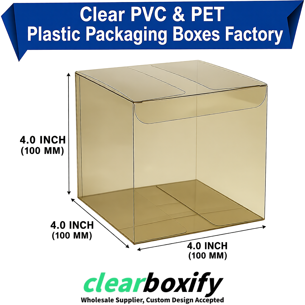 Wholesale Khaki Clear PVC & PET Boxes 90x90x90mm 100x100x30/50/100mm