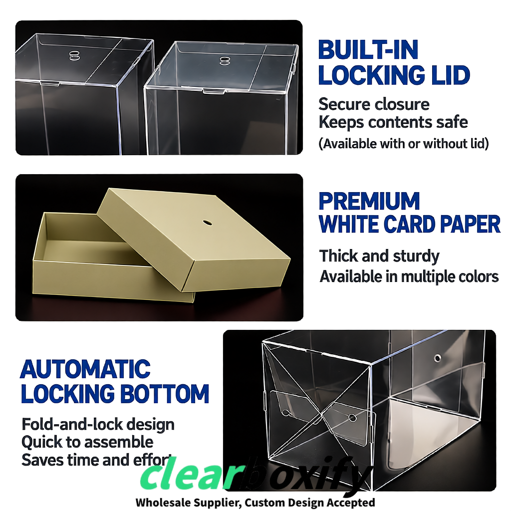 Khaki Clear Toy Display Boxes with White Base & Top | Wholesale Bulk Packaging