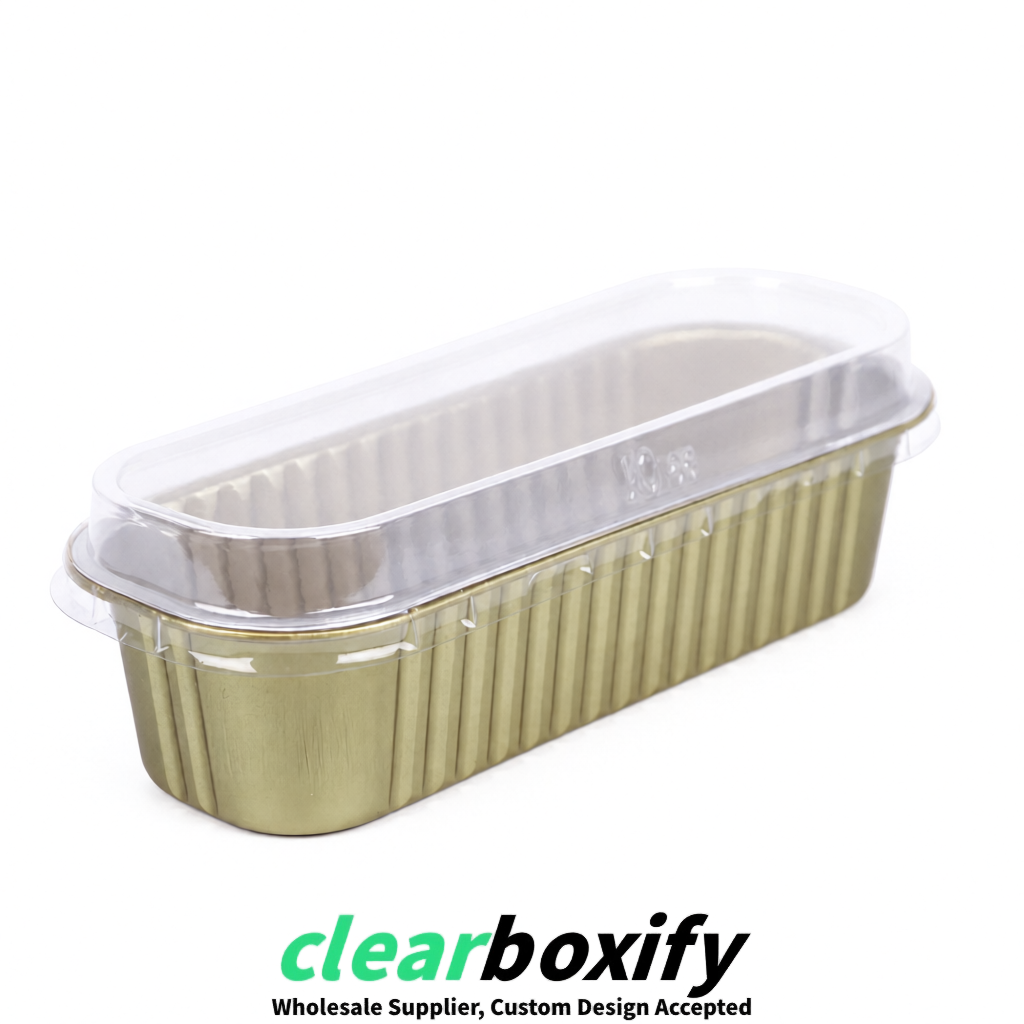 Khaki Mini Loaf Pans with Clear Lids 6.8oz Rectangular Aluminum Foil Baking Pans Supplier