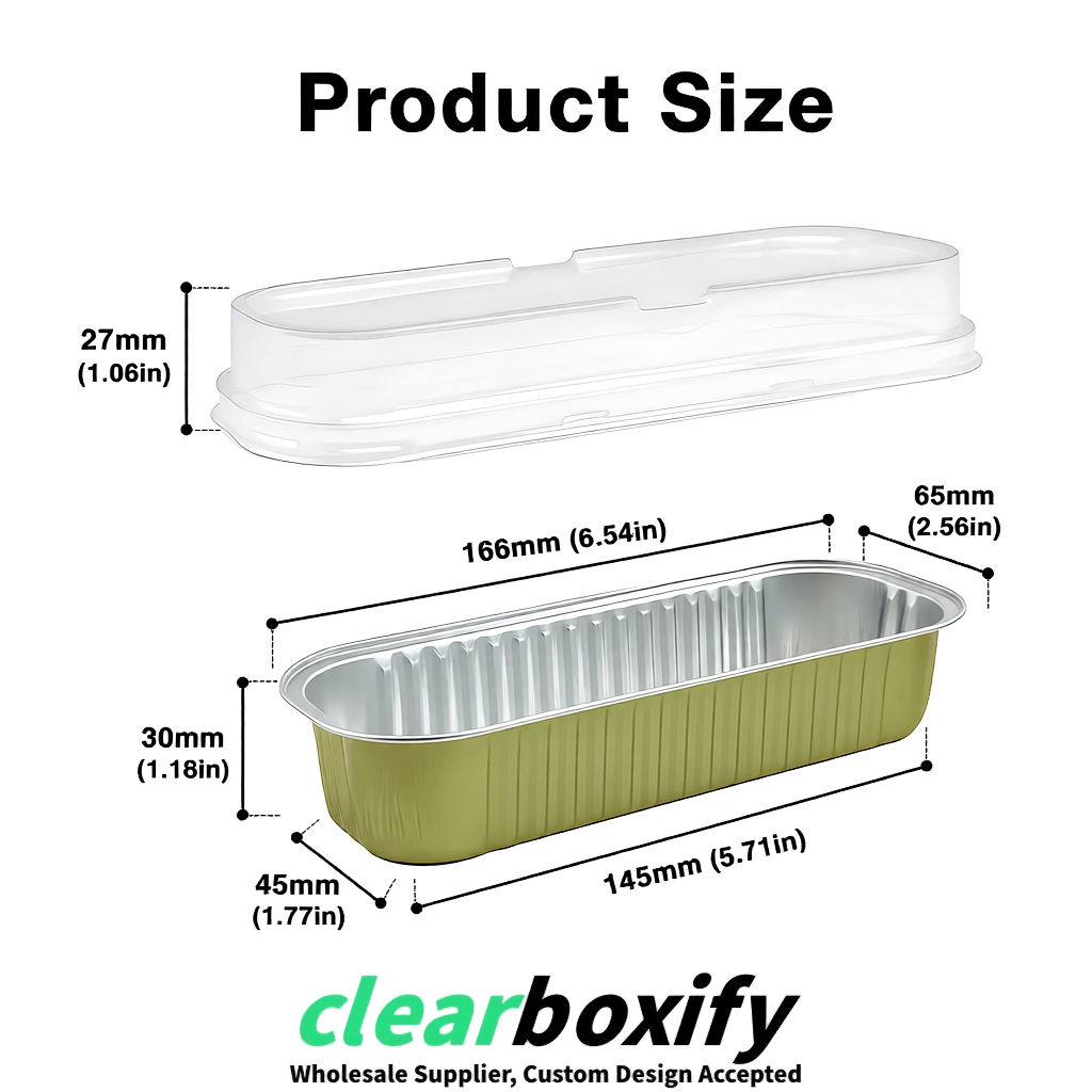 Khaki Mini Loaf Pans with Clear Lids 6.8oz Rectangular Aluminum Foil Baking Pans Supplier