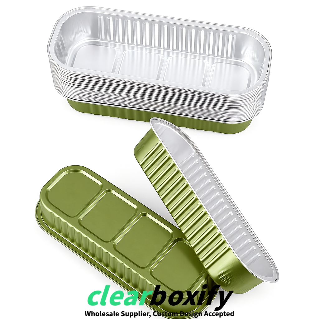 Khaki Mini Loaf Pans with Clear Lids 6.8oz Rectangular Aluminum Foil Baking Pans Supplier