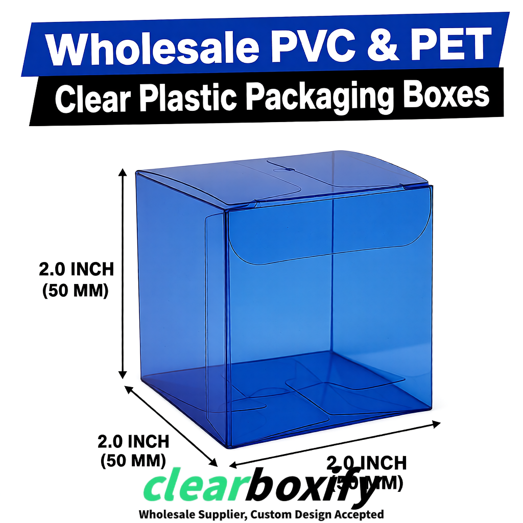 Klein Blue Clear PVC & PET Boxes 38x38x38, 40x40x40, 50x50x50/80mm