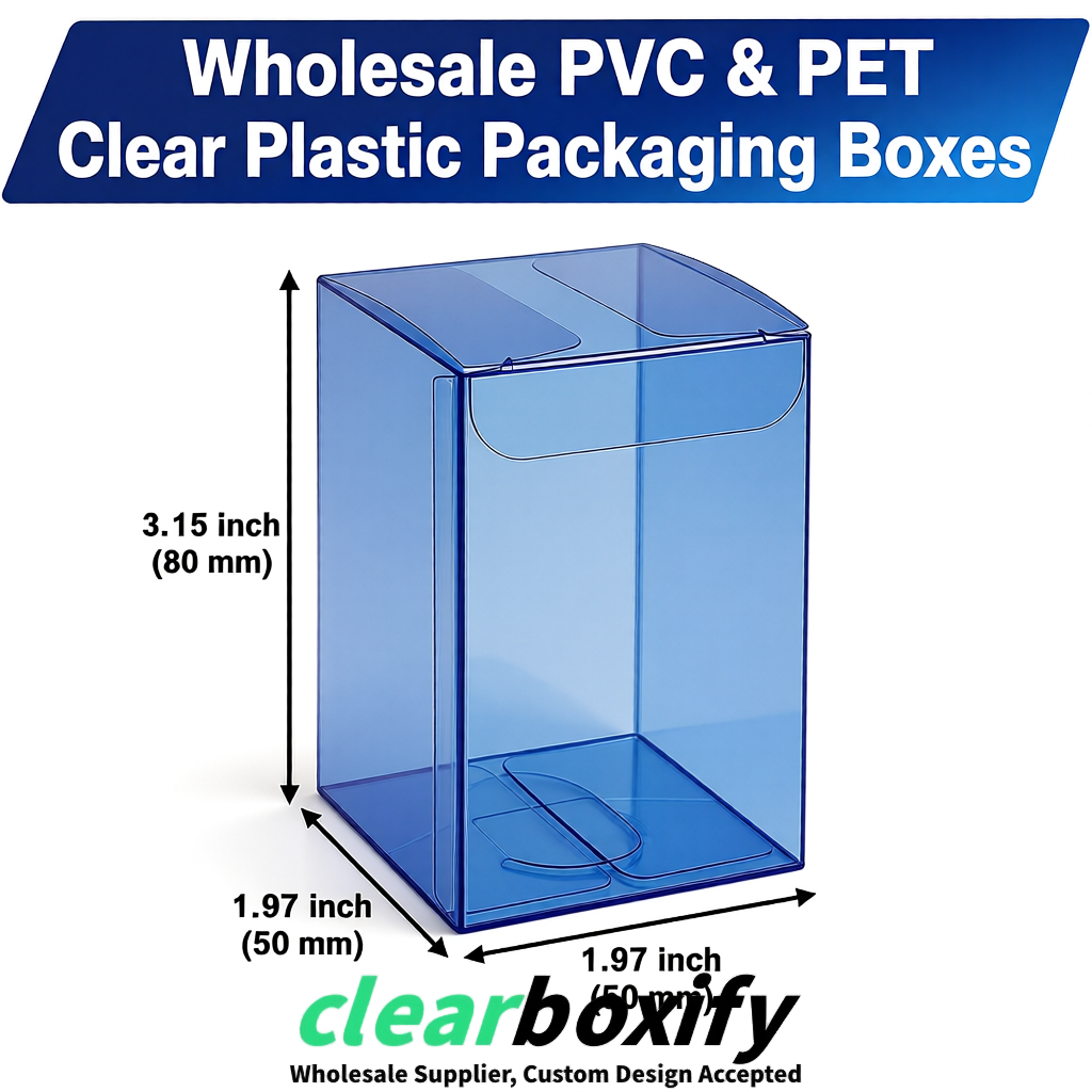 Klein Blue Clear PVC & PET Boxes 38x38x38, 40x40x40, 50x50x50/80mm