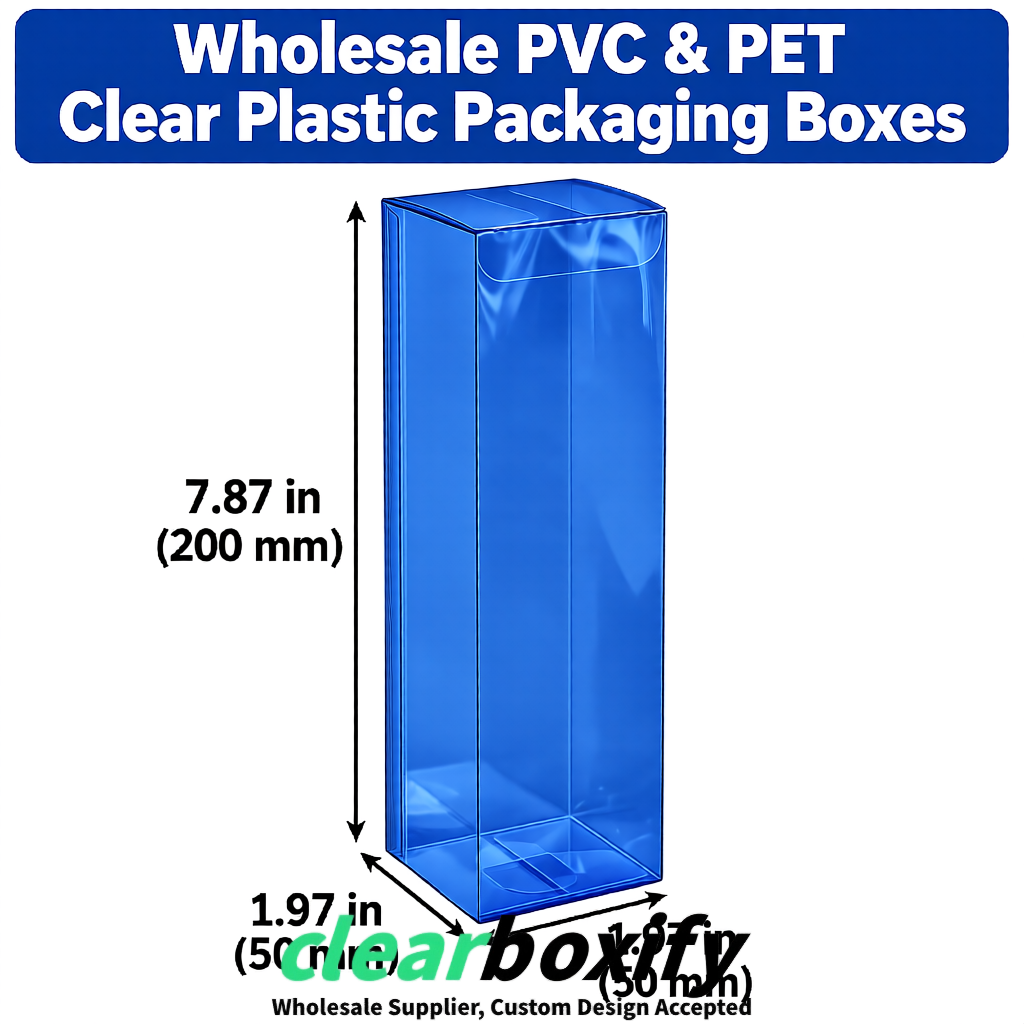 Klein Blue Wholesale Clear PVC & PET Boxes 50x50x120/150/200mm 60x60x60/120 mm