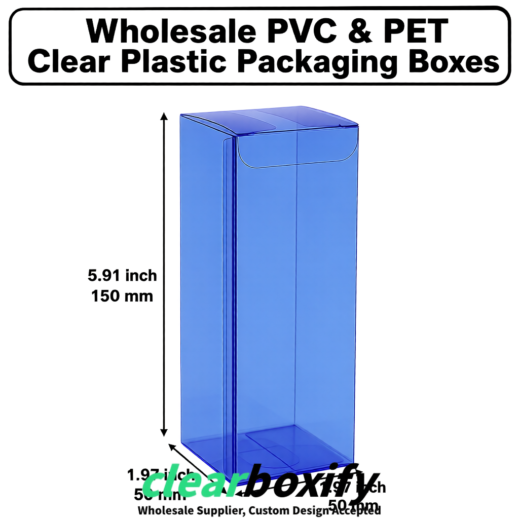 Klein Blue Wholesale Clear PVC & PET Boxes 50x50x120/150/200mm 60x60x60/120 mm