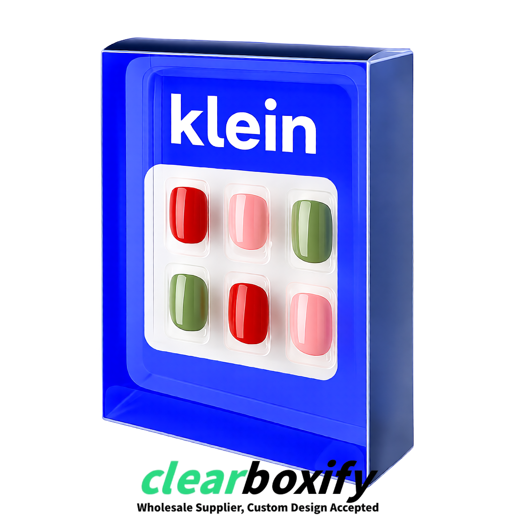 Klein Blue Clear Press-on Nails Box with Hanging Hook | Plastic PVC PP PET Packaging