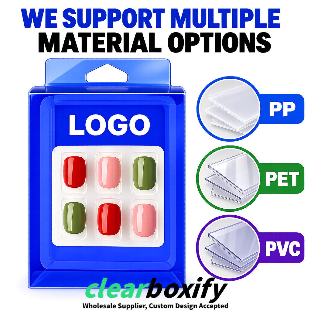 Klein Blue Clear Press-on Nails Box with Hanging Hook | Plastic PVC PP PET Packaging