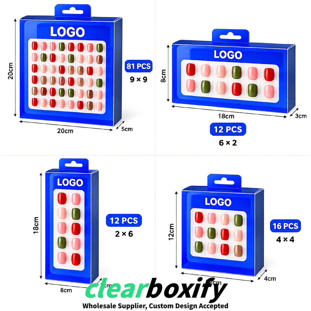 Klein Blue Clear Press-on Nails Box with Hanging Hook | Plastic PVC PP PET Packaging