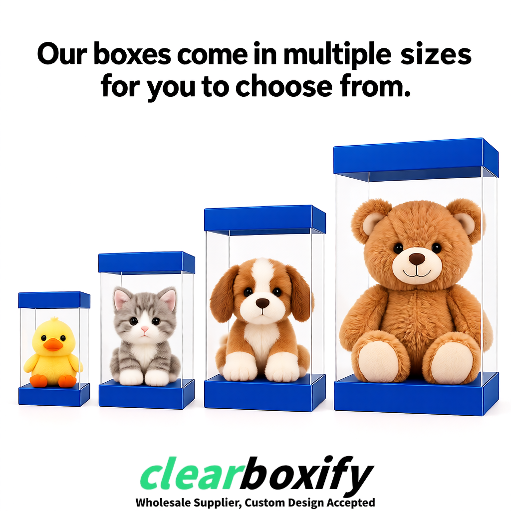 Klein Blue Clear Toy Display Boxes with White Base & Top | Wholesale Bulk Packaging