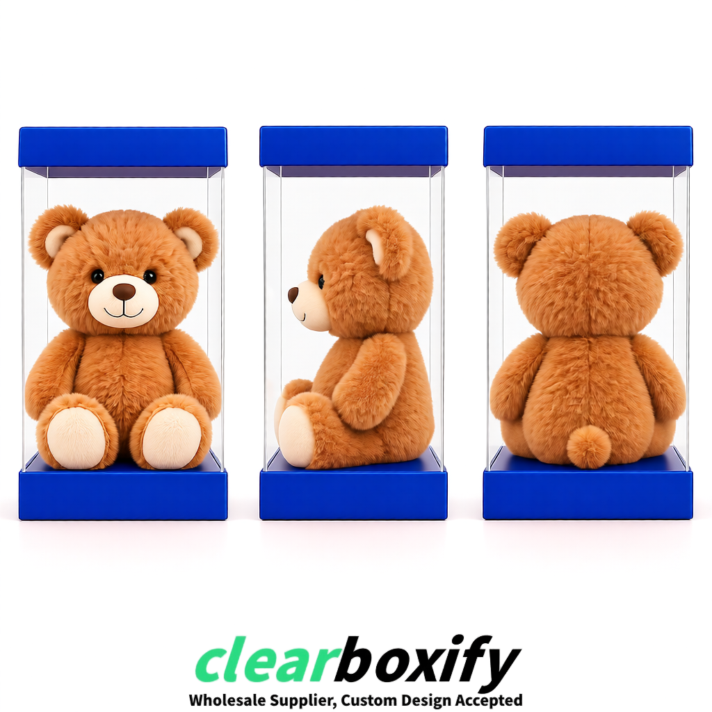 Klein Blue Clear Toy Display Boxes with White Base & Top | Wholesale Bulk Packaging