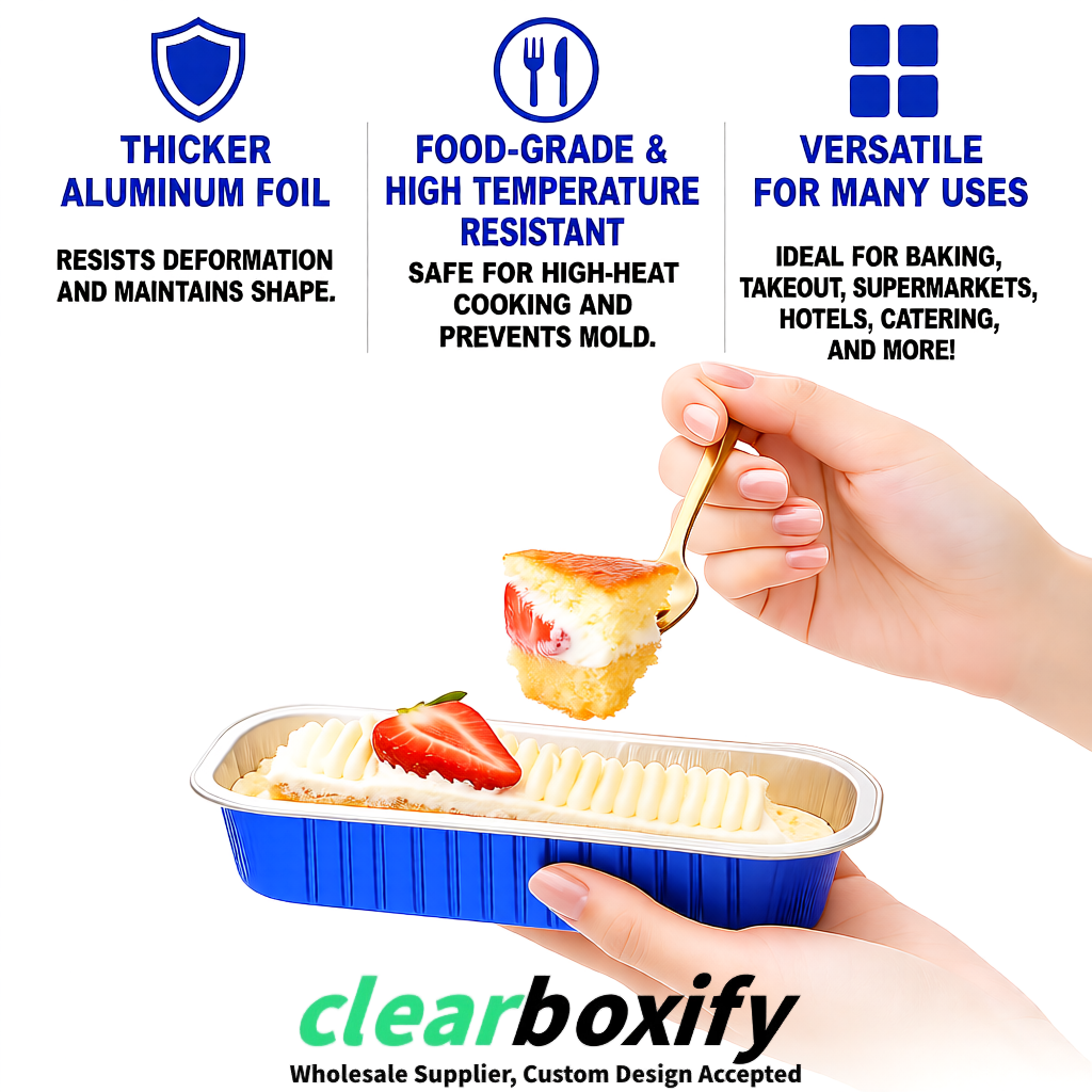 Klein Blue Mini Loaf Pans with Clear Lids 6.8oz Rectangular Aluminum Foil Baking Pans Supplier