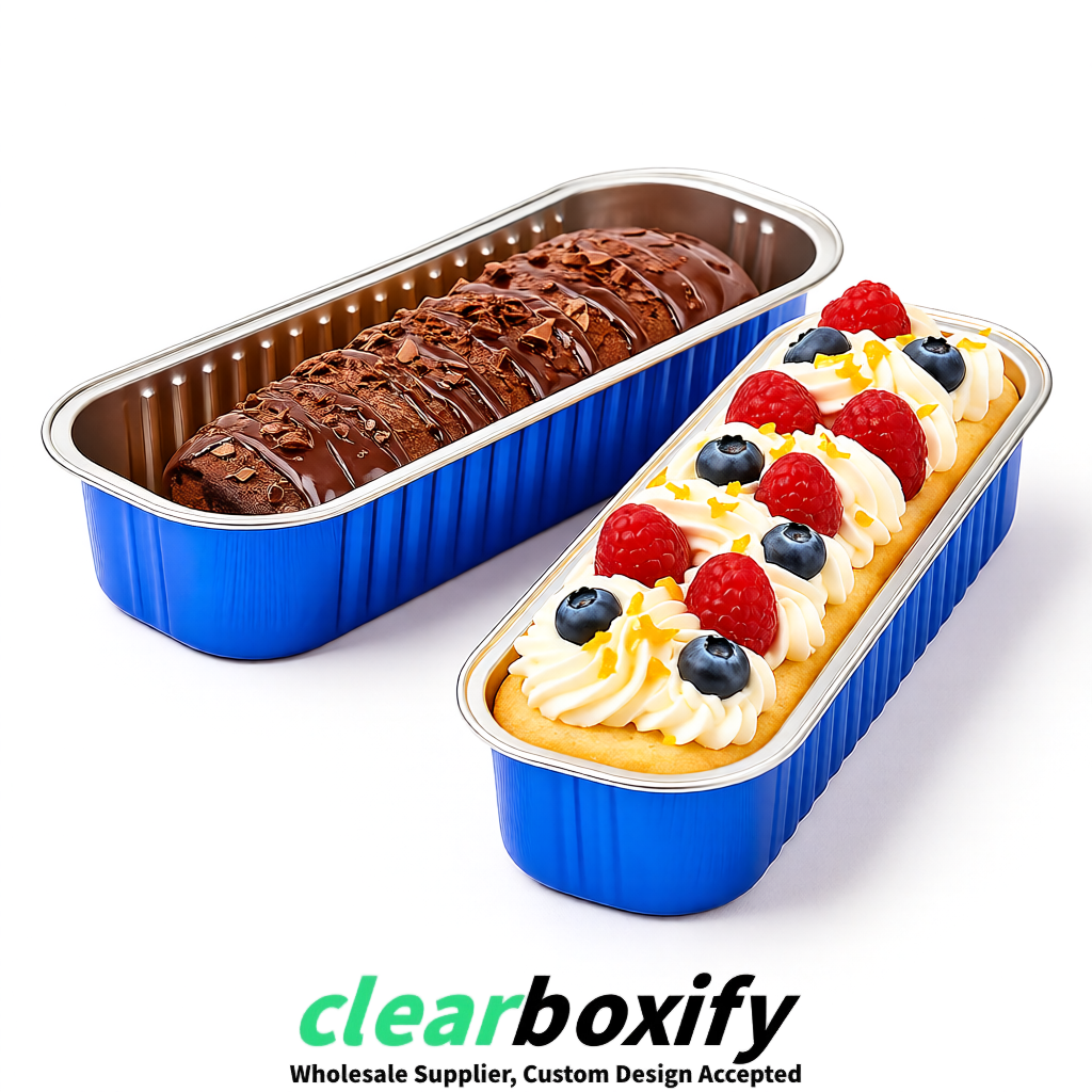 Klein Blue Mini Loaf Pans with Clear Lids 6.8oz Rectangular Aluminum Foil Baking Pans Supplier