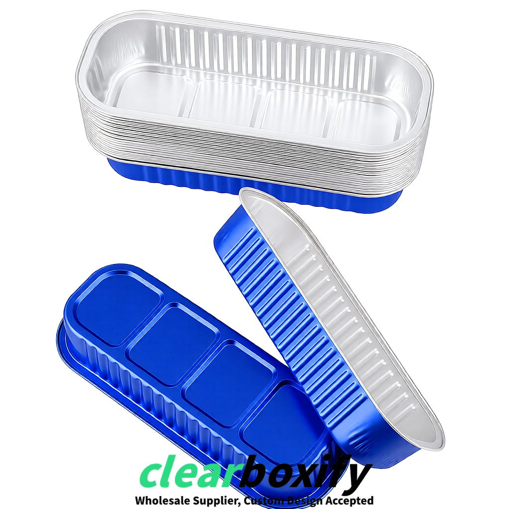 Klein Blue Mini Loaf Pans with Clear Lids 6.8oz Rectangular Aluminum Foil Baking Pans Supplier