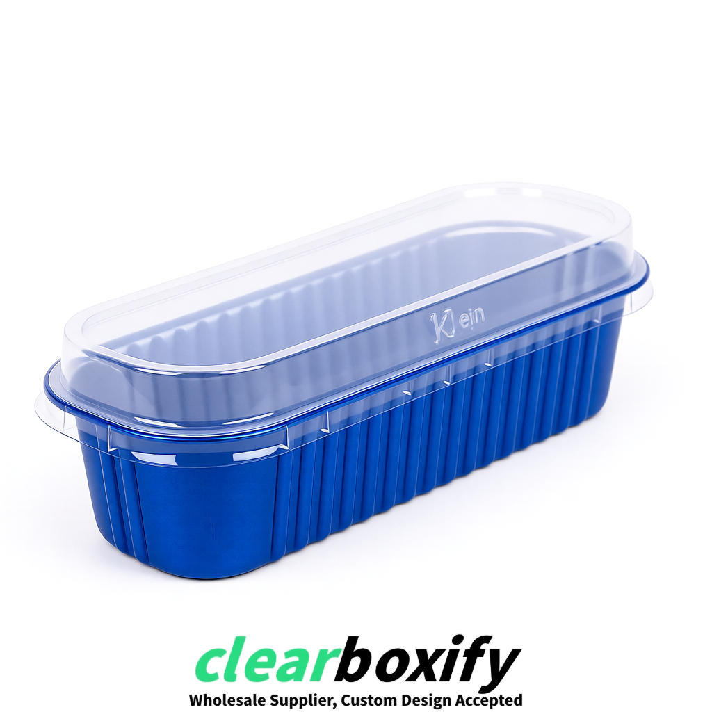 Klein Blue Mini Loaf Pans with Clear Lids 6.8oz Rectangular Aluminum Foil Baking Pans Supplier