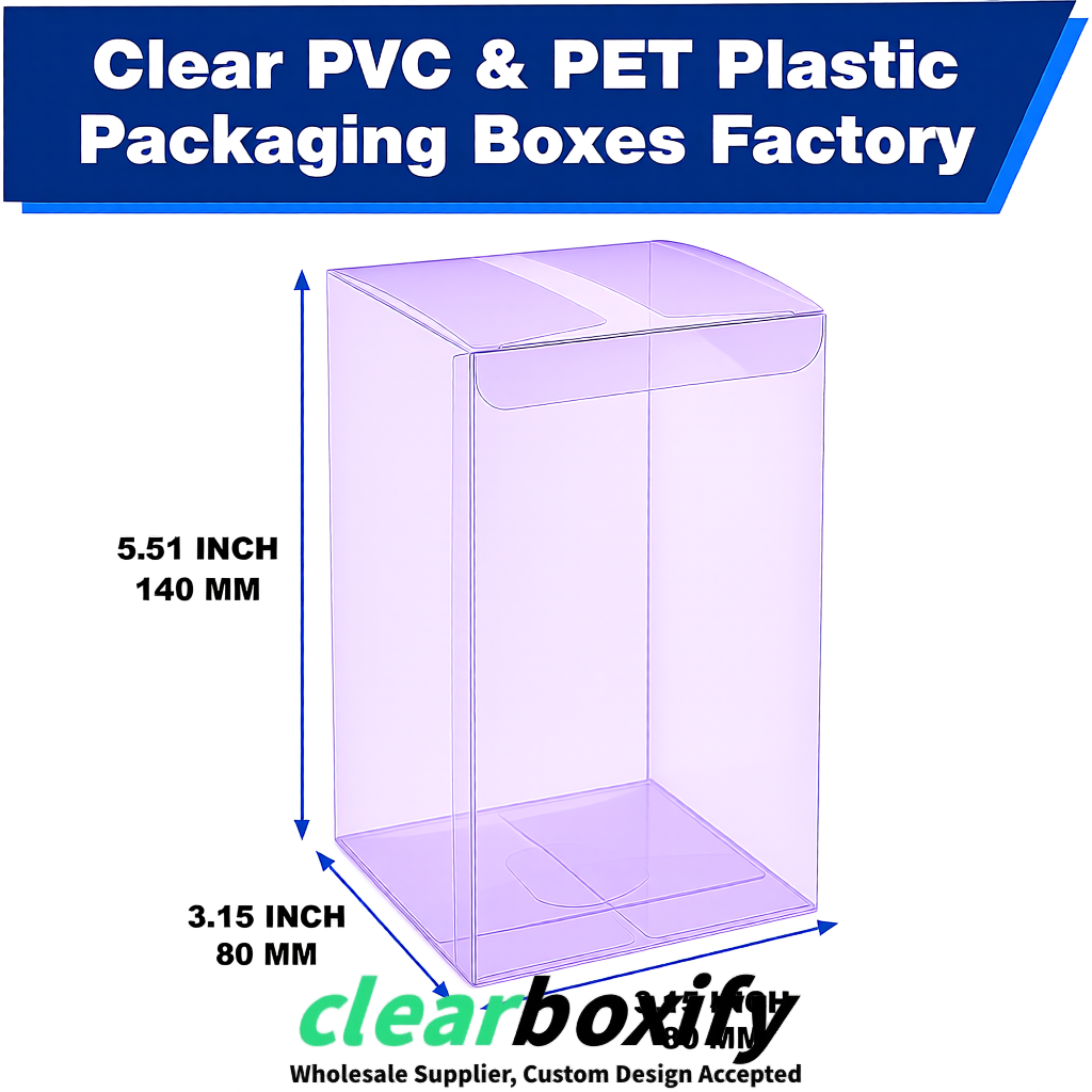 Lavender PPWR-ready PVC & PET Clear Boxes 80x80x80/120/140/190mm 70x70x160 mm Factory