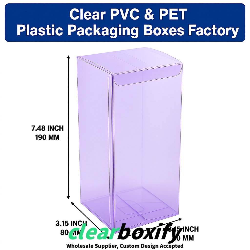 Lavender PPWR-ready PVC & PET Clear Boxes 80x80x80/120/140/190mm 70x70x160 mm Factory