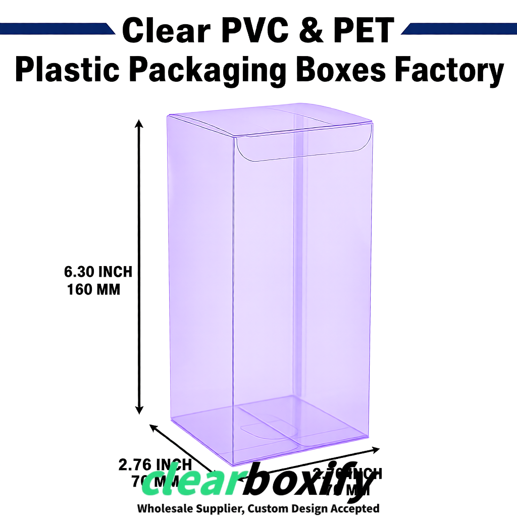 Lavender PPWR-ready PVC & PET Clear Boxes 80x80x80/120/140/190mm 70x70x160 mm Factory