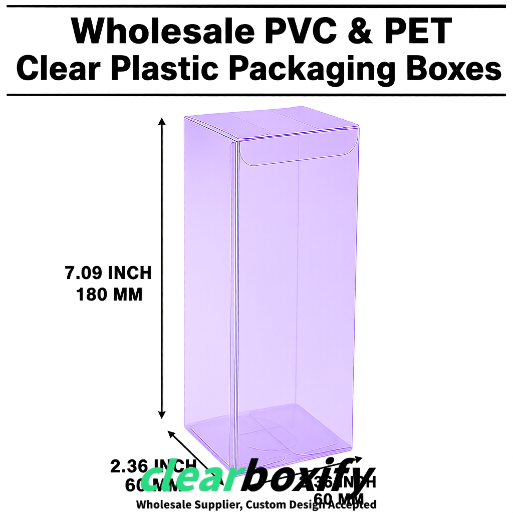 PPWR-Aligned Lavender Translucent PVC & PET Boxes 60x60x180mm 76x76x76mm 70x70x70/100/120mm