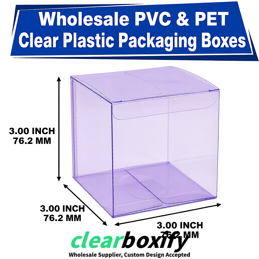 PPWR-Aligned Lavender Translucent PVC & PET Boxes 60x60x180mm 76x76x76mm 70x70x70/100/120mm