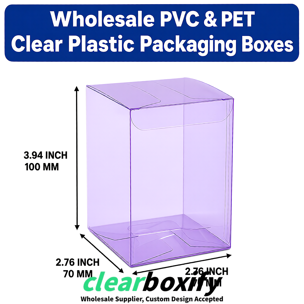 PPWR-Aligned Lavender Translucent PVC & PET Boxes 60x60x180mm 76x76x76mm 70x70x70/100/120mm