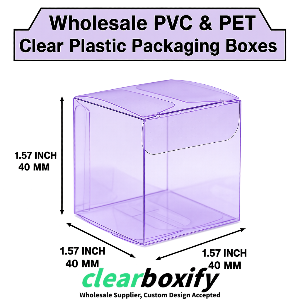 Lavender Clear PVC & PET Boxes 38x38x38, 40x40x40, 50x50x50/80mm