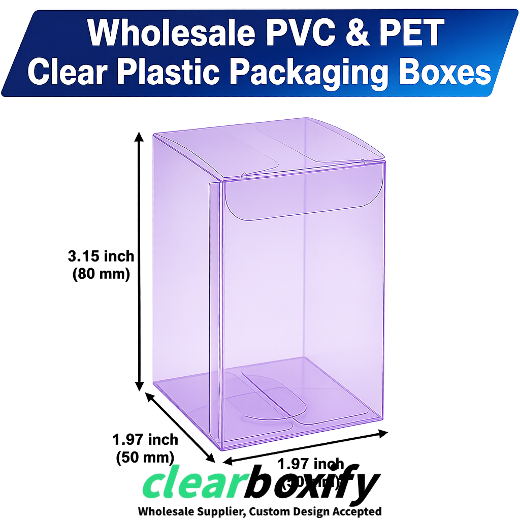 Lavender Clear PVC & PET Boxes 38x38x38, 40x40x40, 50x50x50/80mm